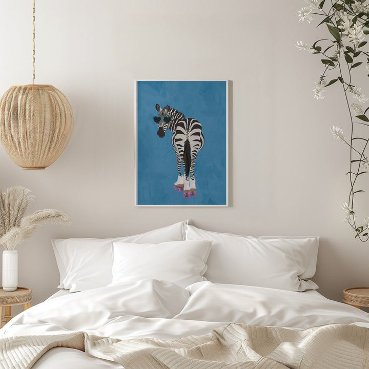 Rollerskating Zebra blue - Stretched Canvas, Poster or Fine Art Print - I Heart Wall Art - Poster Print, Canvas Print or Framed Art Print