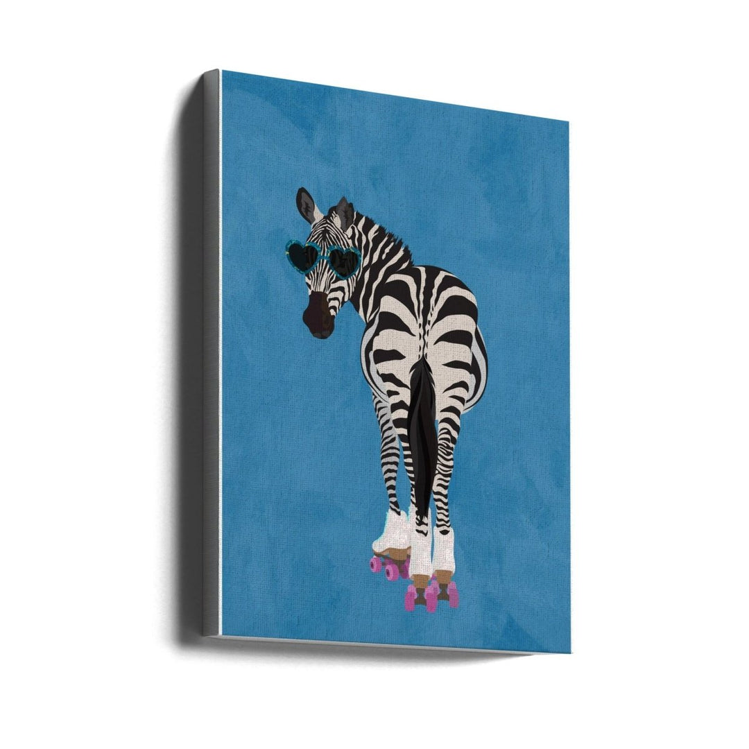 Rollerskating Zebra blue - Stretched Canvas, Poster or Fine Art Print - I Heart Wall Art - Poster Print, Canvas Print or Framed Art Print