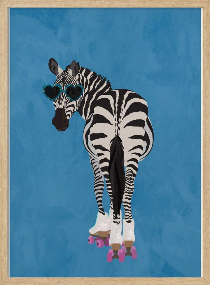 Rollerskating Zebra blue - Stretched Canvas, Poster or Fine Art Print - I Heart Wall Art - Poster Print, Canvas Print or Framed Art Print