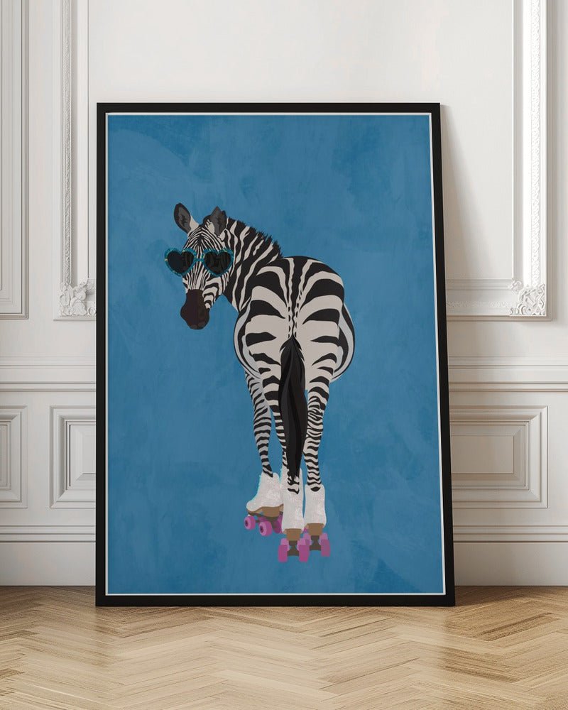 Rollerskating Zebra blue - Stretched Canvas, Poster or Fine Art Print - I Heart Wall Art - Poster Print, Canvas Print or Framed Art Print