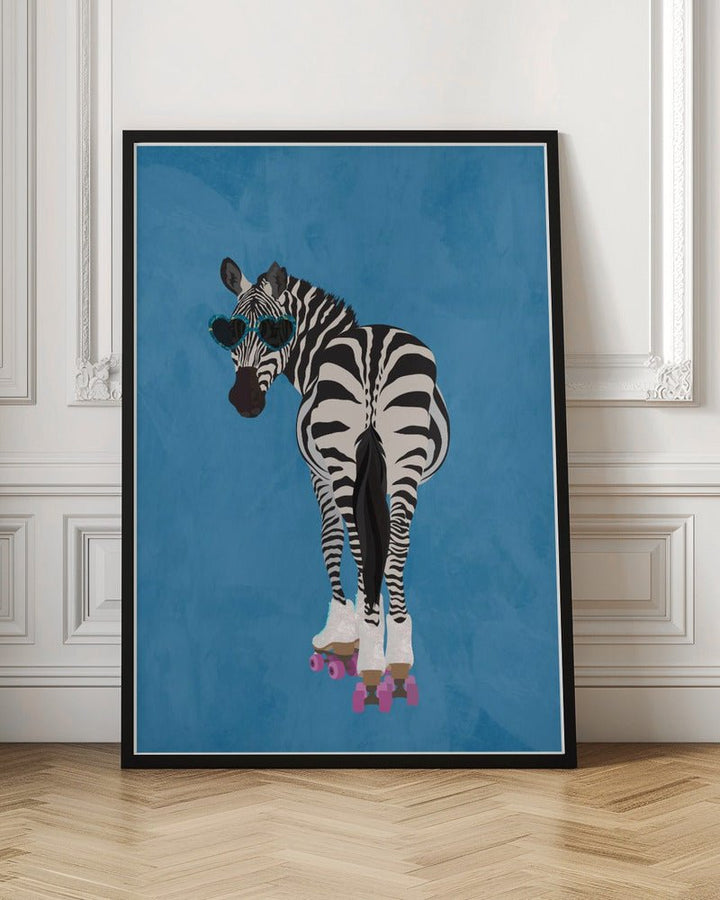 Rollerskating Zebra blue - Stretched Canvas, Poster or Fine Art Print - I Heart Wall Art - Poster Print, Canvas Print or Framed Art Print