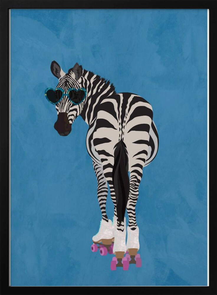 Rollerskating Zebra blue - Stretched Canvas, Poster or Fine Art Print - I Heart Wall Art - Poster Print, Canvas Print or Framed Art Print