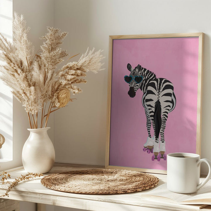 Rollerskating Zebra pink - Stretched Canvas, Poster or Fine Art Print - I Heart Wall Art - Poster Print, Canvas Print or Framed Art Print