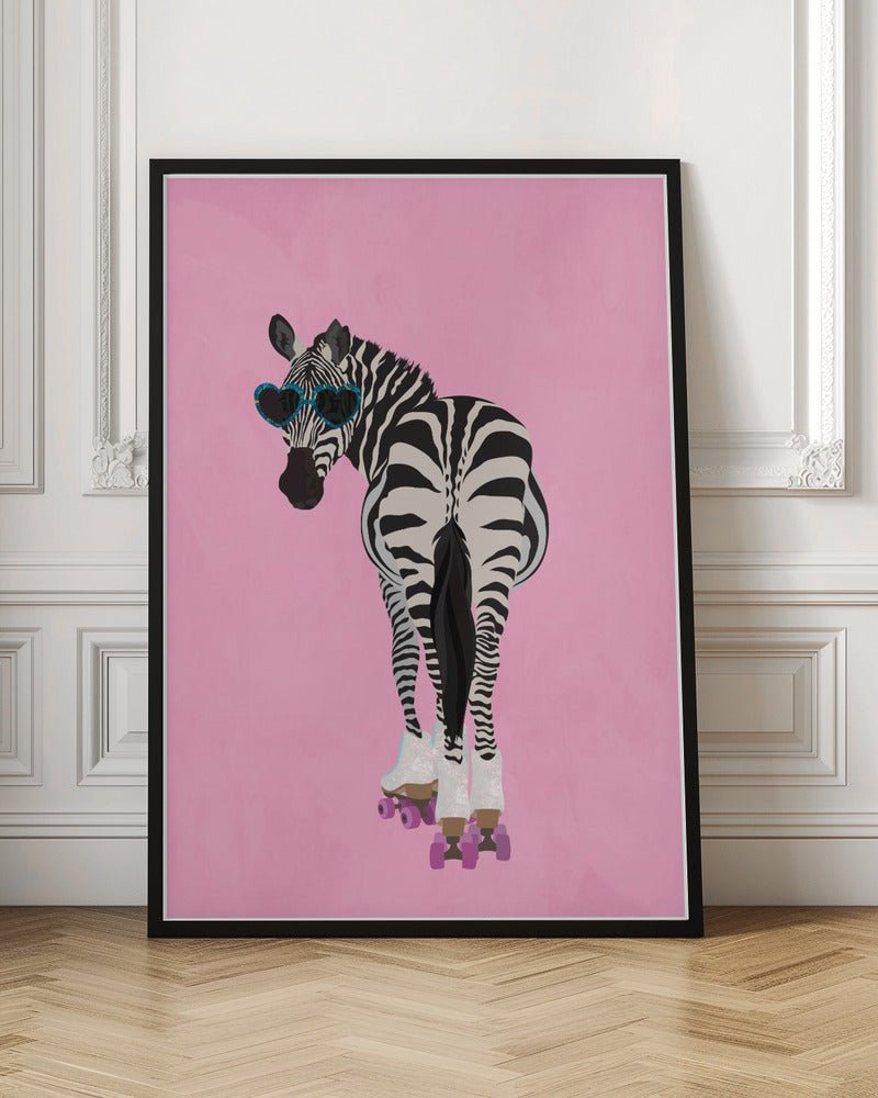 Rollerskating Zebra pink - Stretched Canvas, Poster or Fine Art Print - I Heart Wall Art - Poster Print, Canvas Print or Framed Art Print