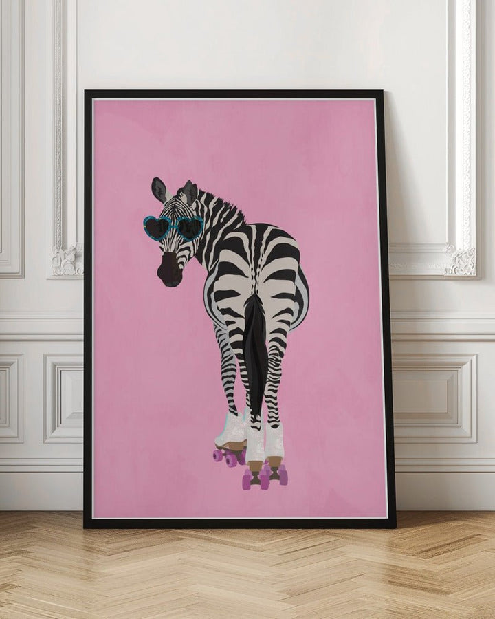 Rollerskating Zebra pink - Stretched Canvas, Poster or Fine Art Print - I Heart Wall Art - Poster Print, Canvas Print or Framed Art Print