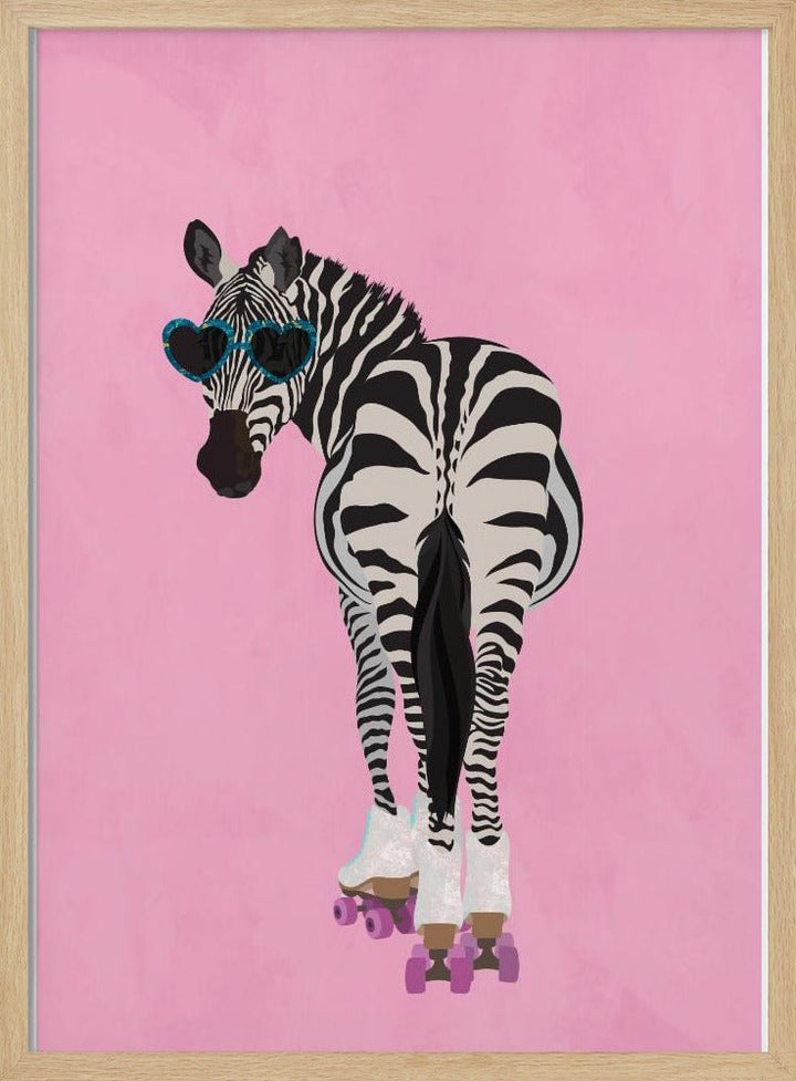 Rollerskating Zebra pink - Stretched Canvas, Poster or Fine Art Print - I Heart Wall Art - Poster Print, Canvas Print or Framed Art Print