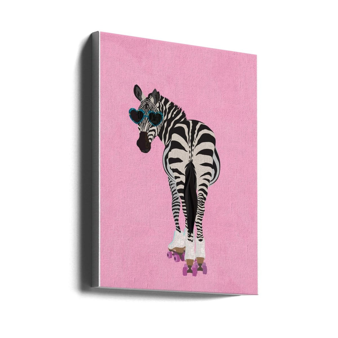 Rollerskating Zebra pink - Stretched Canvas, Poster or Fine Art Print - I Heart Wall Art - Poster Print, Canvas Print or Framed Art Print
