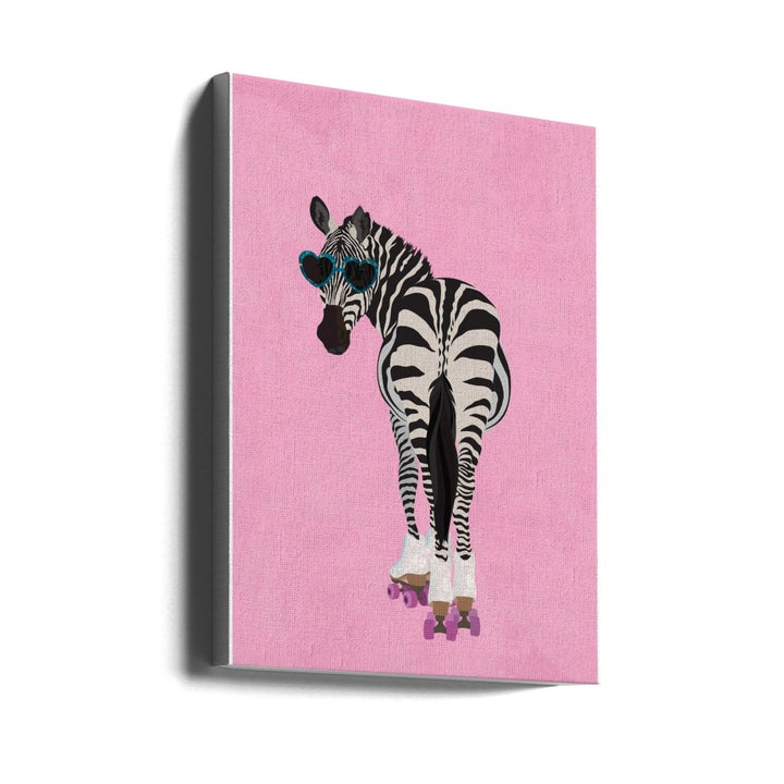 Rollerskating Zebra pink - Stretched Canvas, Poster or Fine Art Print - I Heart Wall Art - Poster Print, Canvas Print or Framed Art Print