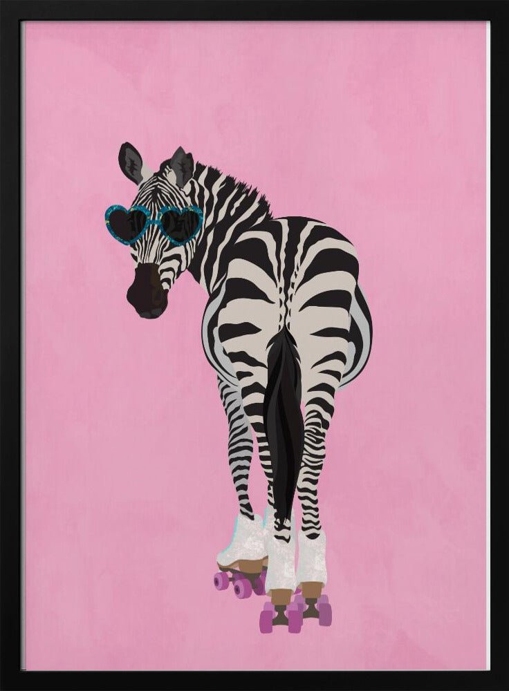 Rollerskating Zebra pink - Stretched Canvas, Poster or Fine Art Print - I Heart Wall Art - Poster Print, Canvas Print or Framed Art Print