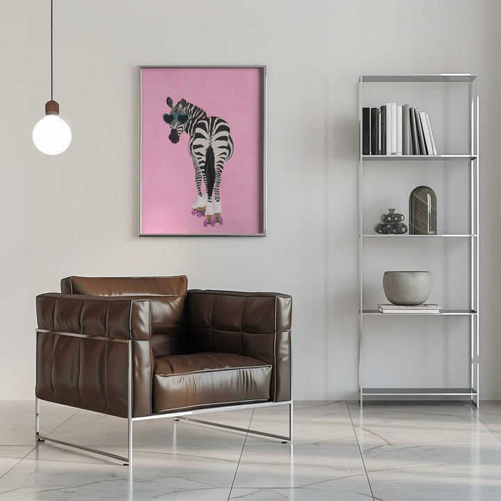 Rollerskating Zebra pink - Stretched Canvas, Poster or Fine Art Print - I Heart Wall Art - Poster Print, Canvas Print or Framed Art Print