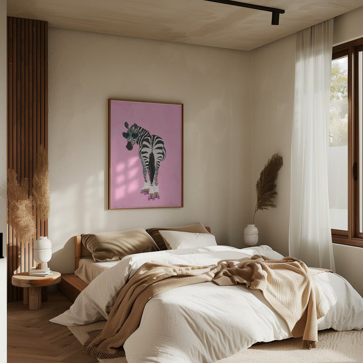 Rollerskating Zebra pink - Stretched Canvas, Poster or Fine Art Print - I Heart Wall Art - Poster Print, Canvas Print or Framed Art Print
