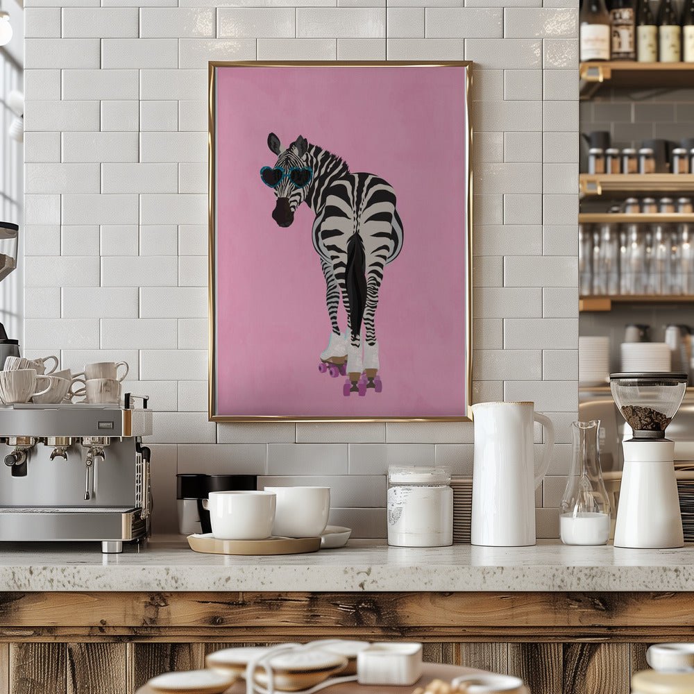 Rollerskating Zebra pink - Stretched Canvas, Poster or Fine Art Print - I Heart Wall Art - Poster Print, Canvas Print or Framed Art Print