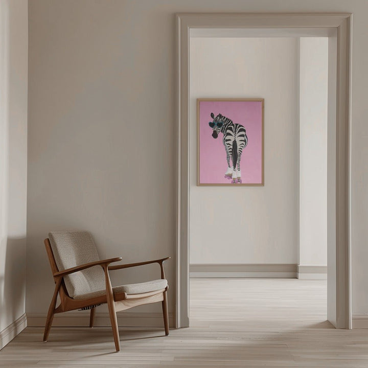 Rollerskating Zebra pink - Stretched Canvas, Poster or Fine Art Print - I Heart Wall Art - Poster Print, Canvas Print or Framed Art Print