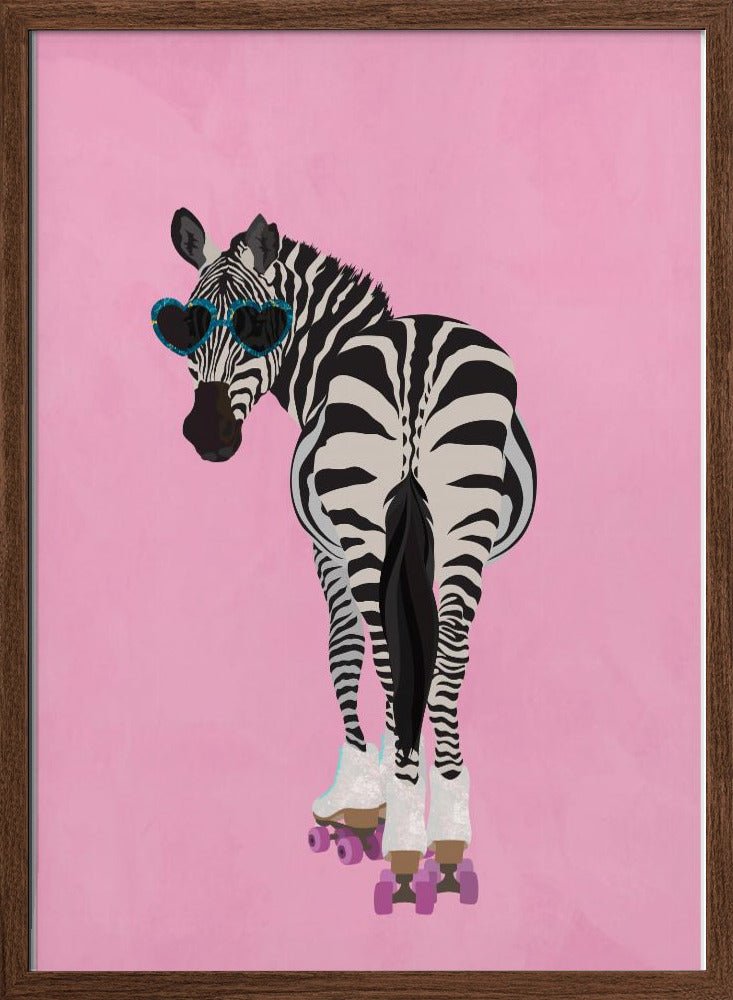 Rollerskating Zebra pink - Stretched Canvas, Poster or Fine Art Print - I Heart Wall Art - Poster Print, Canvas Print or Framed Art Print