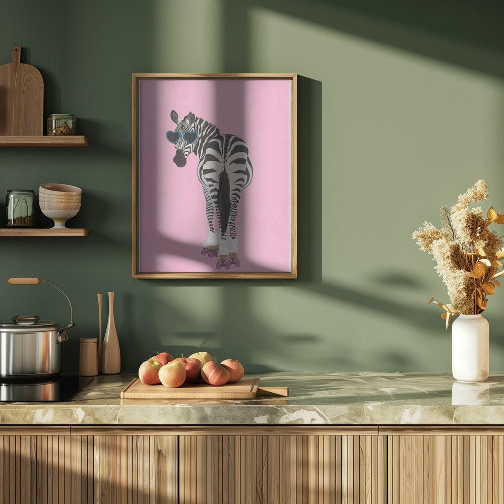 Rollerskating Zebra pink - Stretched Canvas, Poster or Fine Art Print - I Heart Wall Art - Poster Print, Canvas Print or Framed Art Print