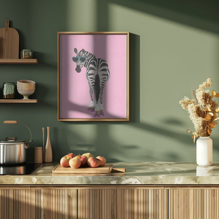 Rollerskating Zebra pink - Stretched Canvas, Poster or Fine Art Print - I Heart Wall Art - Poster Print, Canvas Print or Framed Art Print