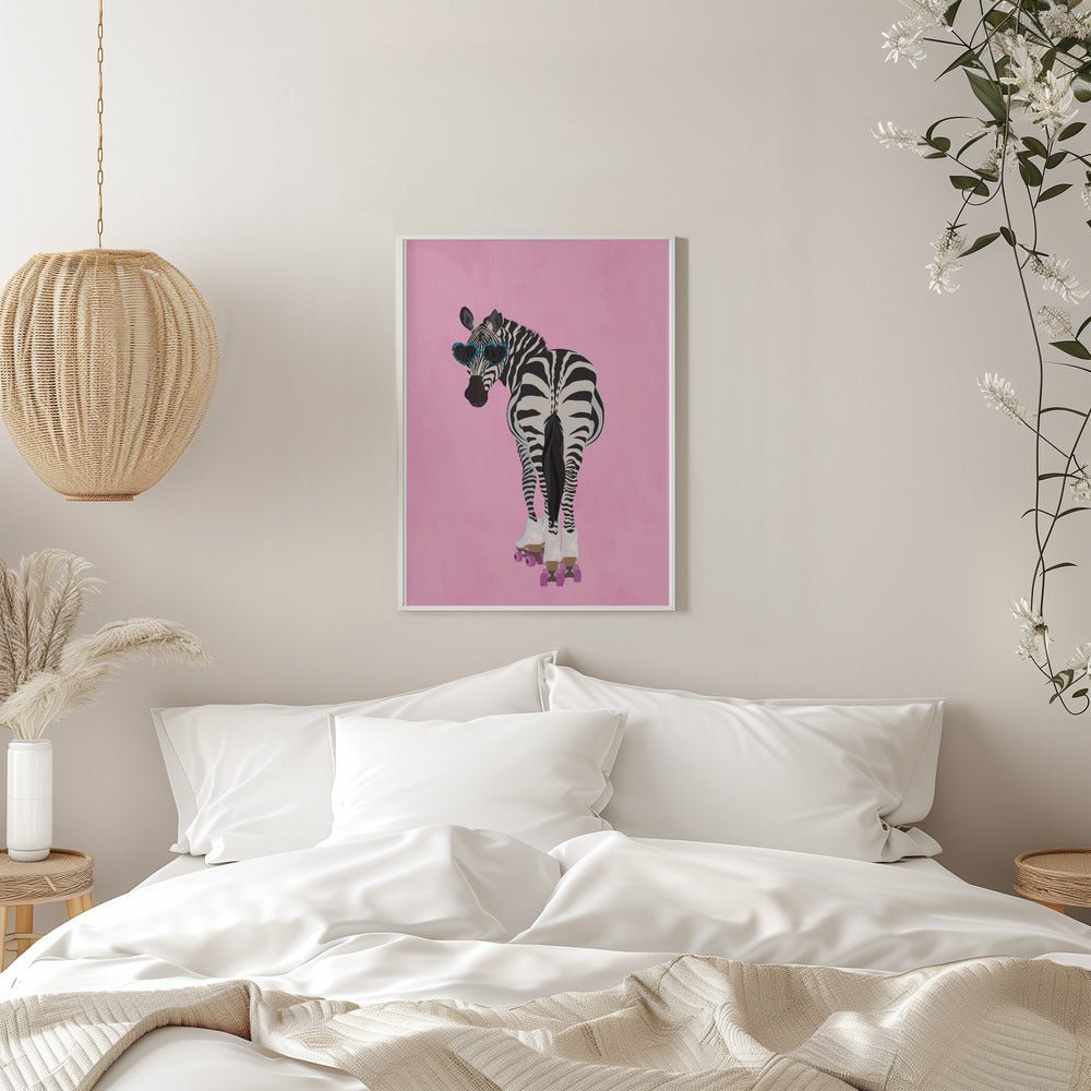Rollerskating Zebra pink - Stretched Canvas, Poster or Fine Art Print - I Heart Wall Art - Poster Print, Canvas Print or Framed Art Print
