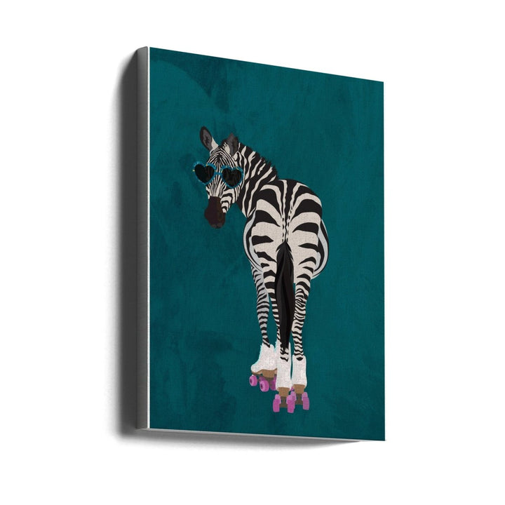 Rollerskating Zebra turquoise - Stretched Canvas, Poster or Fine Art Print - I Heart Wall Art - Poster Print, Canvas Print or Framed Art Print