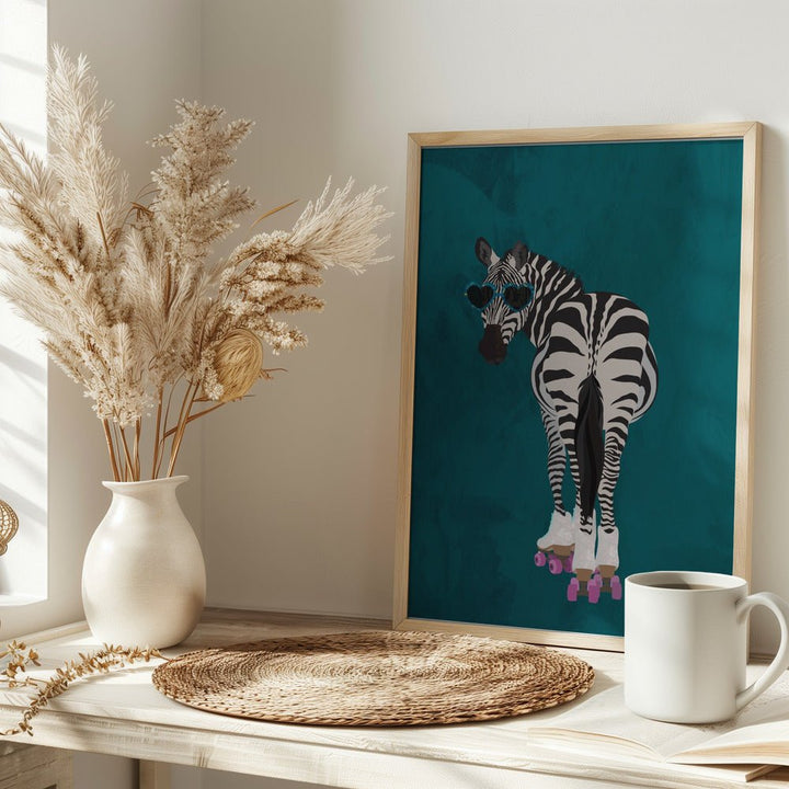 Rollerskating Zebra turquoise - Stretched Canvas, Poster or Fine Art Print - I Heart Wall Art - Poster Print, Canvas Print or Framed Art Print