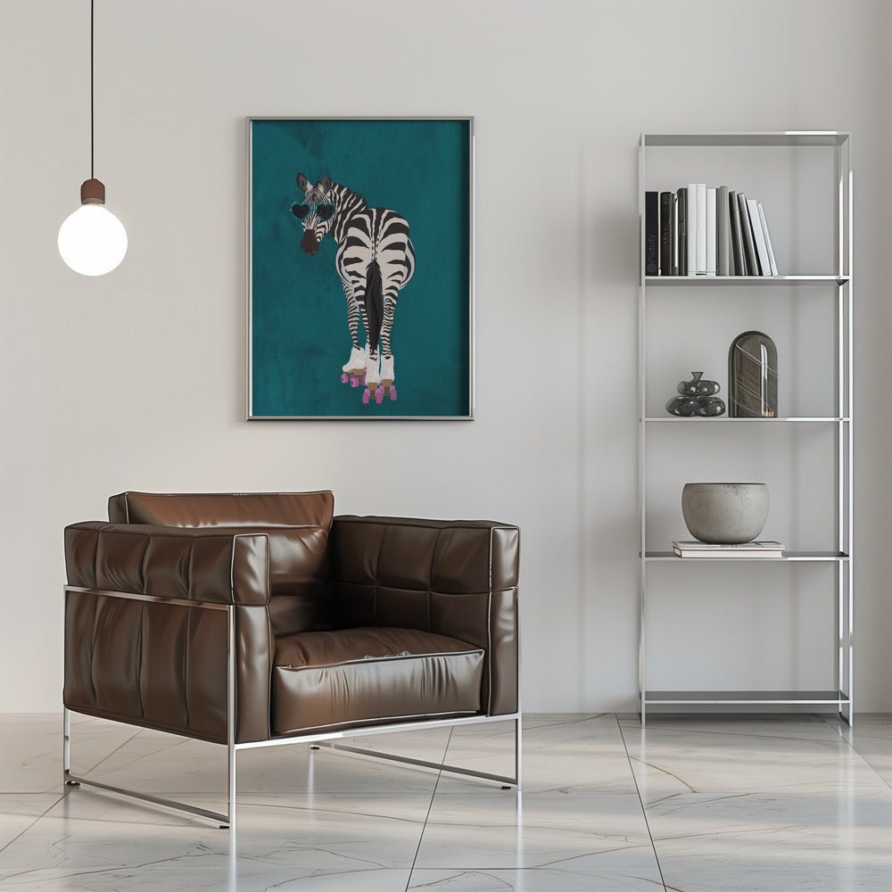 Rollerskating Zebra turquoise - Stretched Canvas, Poster or Fine Art Print - I Heart Wall Art - Poster Print, Canvas Print or Framed Art Print