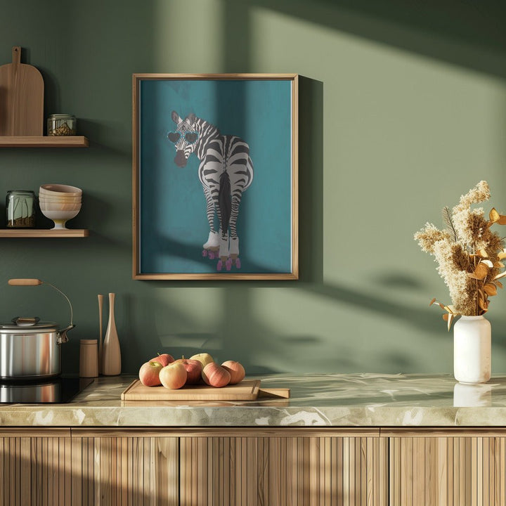 Rollerskating Zebra turquoise - Stretched Canvas, Poster or Fine Art Print - I Heart Wall Art - Poster Print, Canvas Print or Framed Art Print