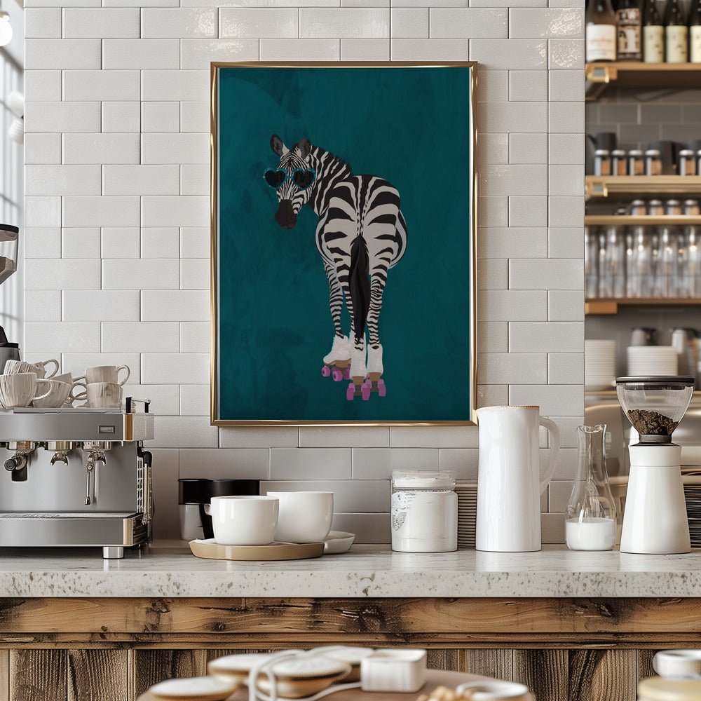 Rollerskating Zebra turquoise - Stretched Canvas, Poster or Fine Art Print - I Heart Wall Art - Poster Print, Canvas Print or Framed Art Print