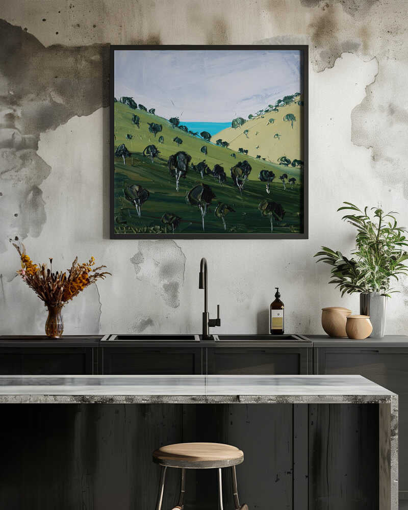 Rolling Hills Ocean View - Square Stretched Canvas, Poster or Fine Art Print by Angela Hawkey - I Heart Wall Art - Poster Print, Canvas Print or Framed Art Print
