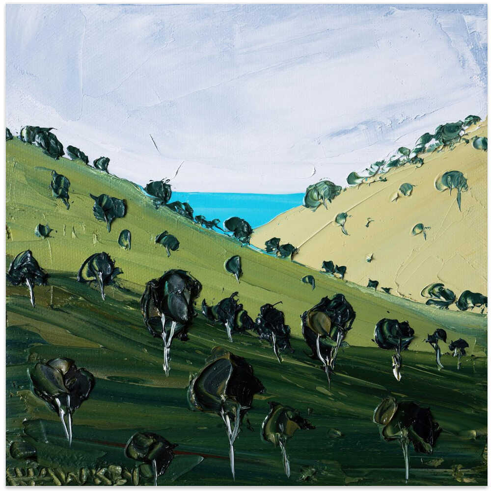Rolling Hills Ocean View - Square Stretched Canvas, Poster or Fine Art Print by Angela Hawkey - I Heart Wall Art - Poster Print, Canvas Print or Framed Art Print