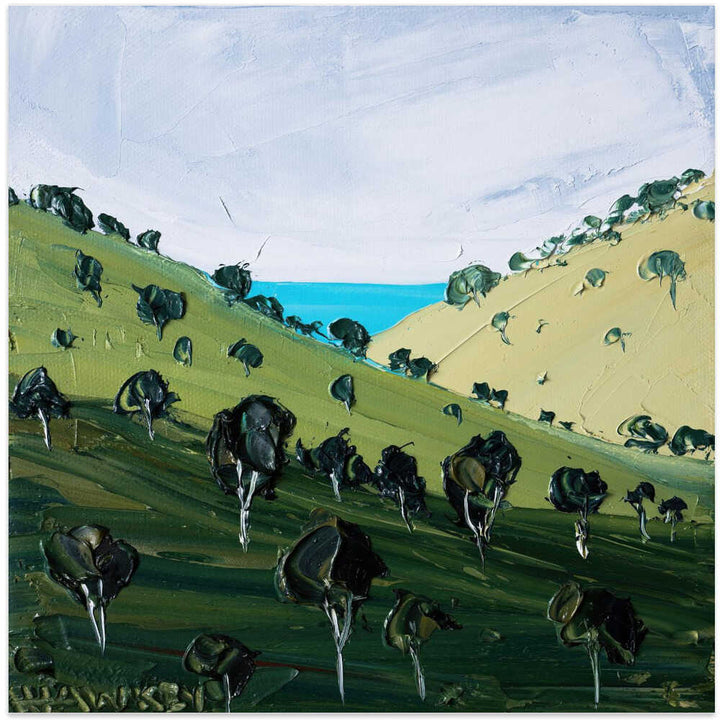 Rolling Hills Ocean View - Square Stretched Canvas, Poster or Fine Art Print by Angela Hawkey - I Heart Wall Art - Poster Print, Canvas Print or Framed Art Print