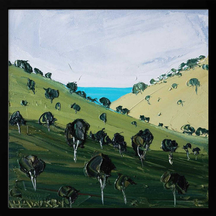 Rolling Hills Ocean View - Square Stretched Canvas, Poster or Fine Art Print by Angela Hawkey - I Heart Wall Art - Poster Print, Canvas Print or Framed Art Print