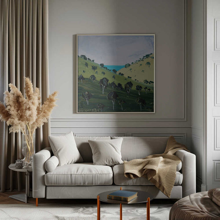 Rolling Hills Ocean View - Square Stretched Canvas, Poster or Fine Art Print by Angela Hawkey - I Heart Wall Art - Poster Print, Canvas Print or Framed Art Print