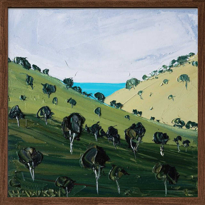 Rolling Hills Ocean View - Square Stretched Canvas, Poster or Fine Art Print by Angela Hawkey - I Heart Wall Art - Poster Print, Canvas Print or Framed Art Print