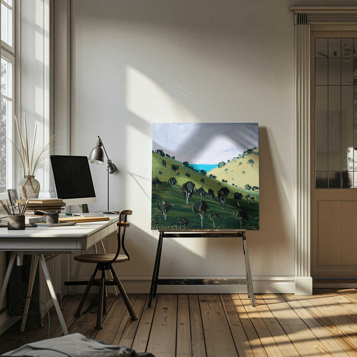 Rolling Hills Ocean View - Square Stretched Canvas, Poster or Fine Art Print by Angela Hawkey - I Heart Wall Art - Poster Print, Canvas Print or Framed Art Print