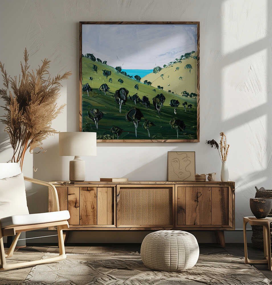 Rolling Hills Ocean View - Square Stretched Canvas, Poster or Fine Art Print by Angela Hawkey - I Heart Wall Art - Poster Print, Canvas Print or Framed Art Print