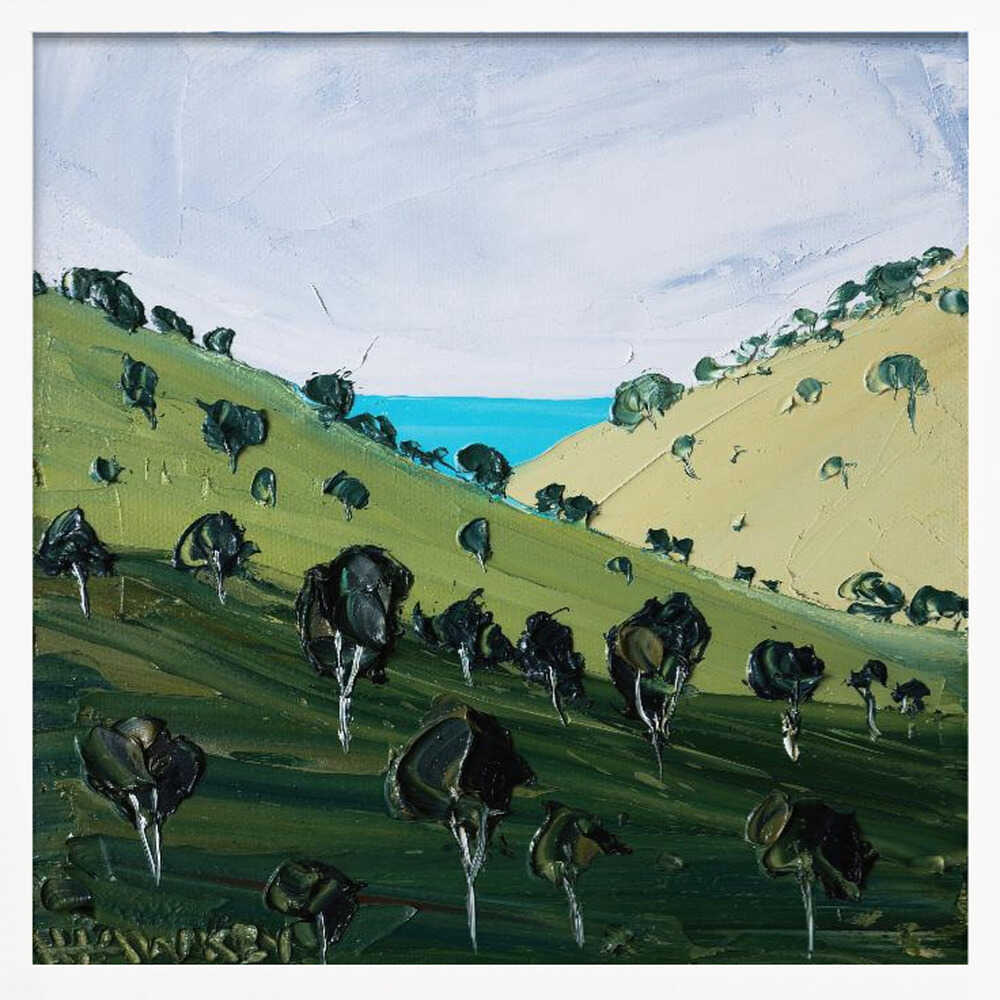 Rolling Hills Ocean View - Square Stretched Canvas, Poster or Fine Art Print by Angela Hawkey - I Heart Wall Art - Poster Print, Canvas Print or Framed Art Print