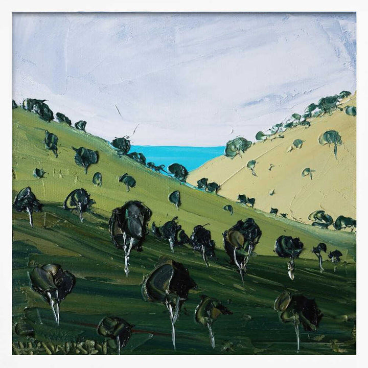 Rolling Hills Ocean View - Square Stretched Canvas, Poster or Fine Art Print by Angela Hawkey - I Heart Wall Art - Poster Print, Canvas Print or Framed Art Print