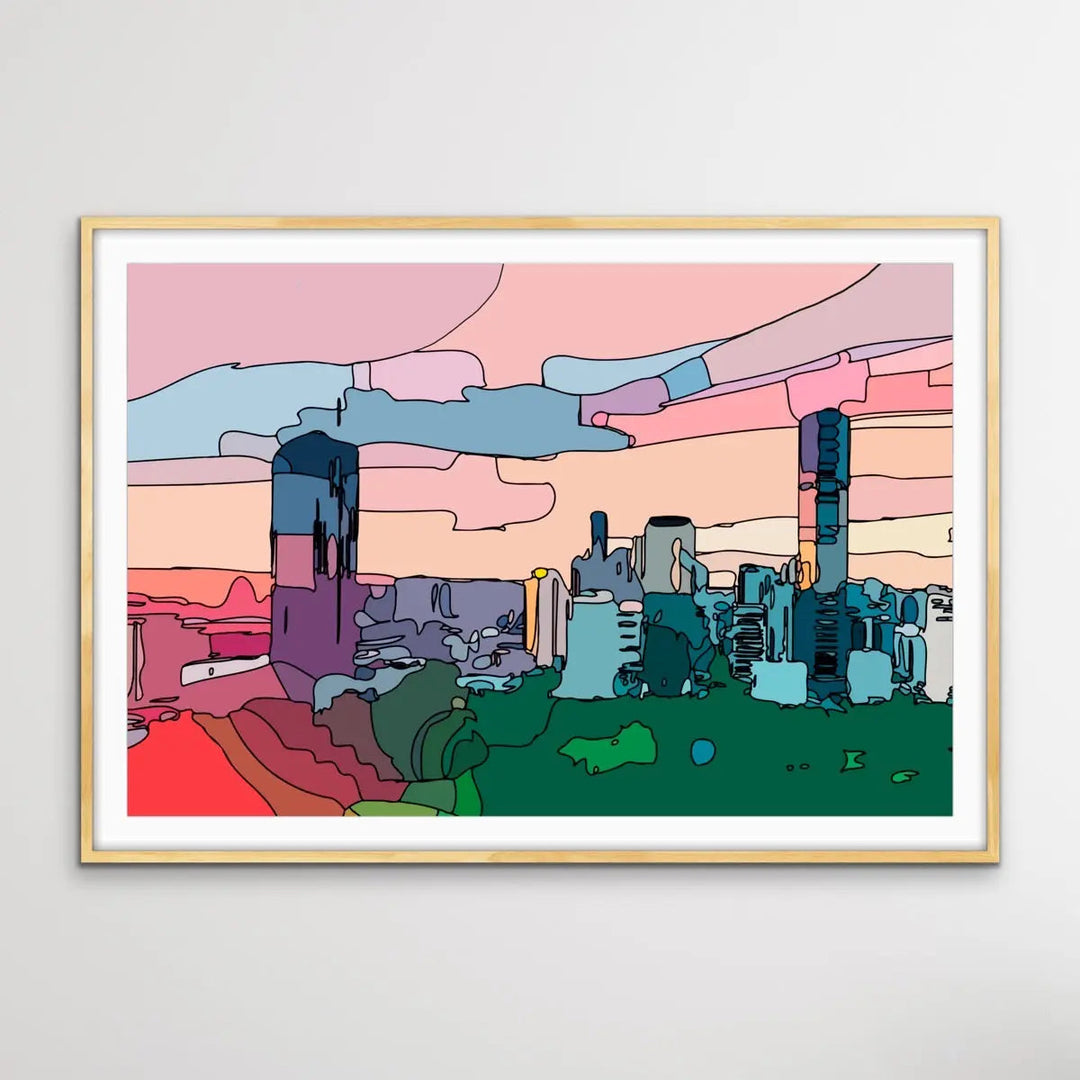 Roma Street Parklands - Colourful Brisbane Line Drawing Print - I Heart Wall Art