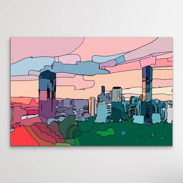 Roma Street Parklands - Colourful Brisbane Line Drawing Print - I Heart Wall Art