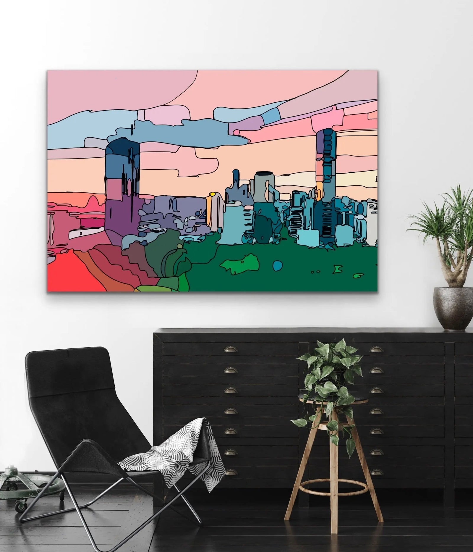 Roma Street Parklands - Colourful Brisbane Line Drawing Print - I Heart Wall Art