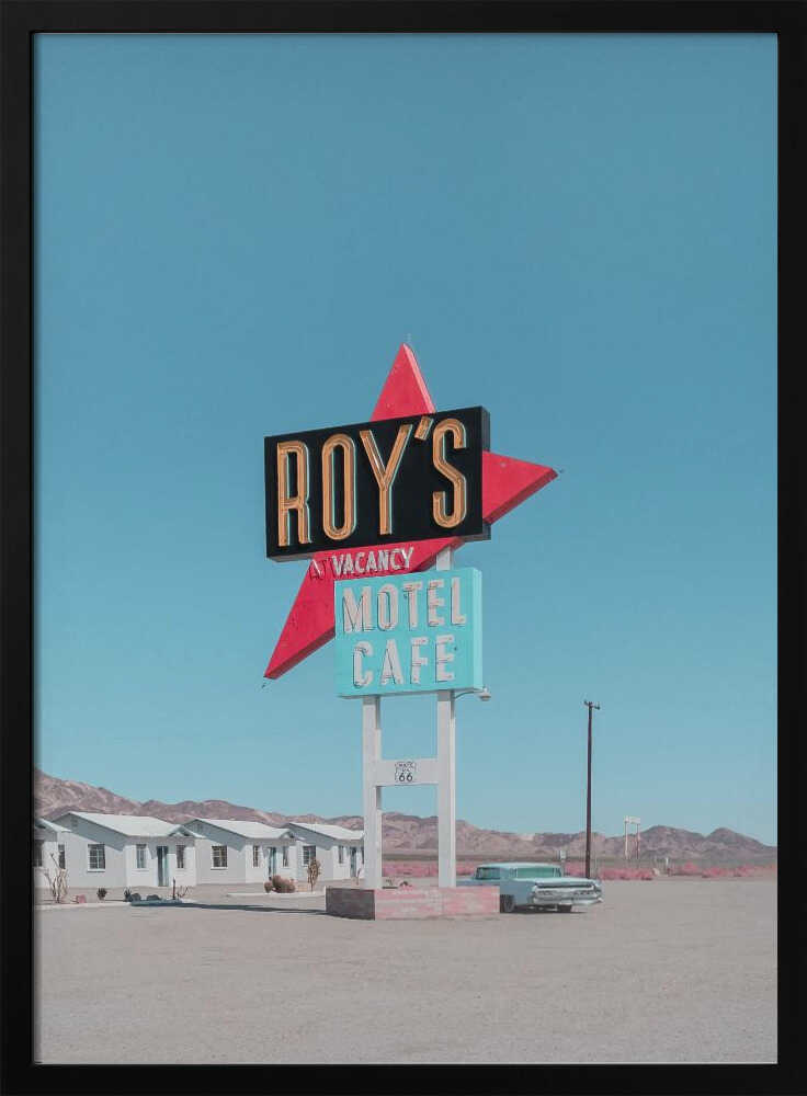 Roy&039;s Motel Cafe Retro Sign - Stretched Canvas, Poster or Fine Art Print - I Heart Wall Art - Poster Print, Canvas Print or Framed Art Print