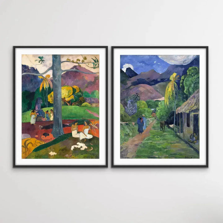 Rue De Tahiti and Mata Mui by Paul Gauguin - Two Piece Print Set on Canvas or Paper I Heart Wall Art Australia 