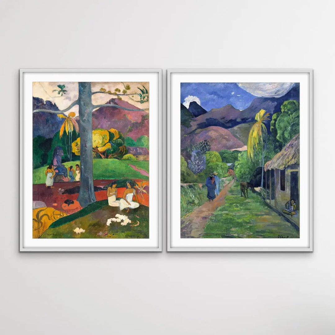 Rue De Tahiti and Mata Mui by Paul Gauguin - Two Piece Print Set on Canvas or Paper I Heart Wall Art Australia 