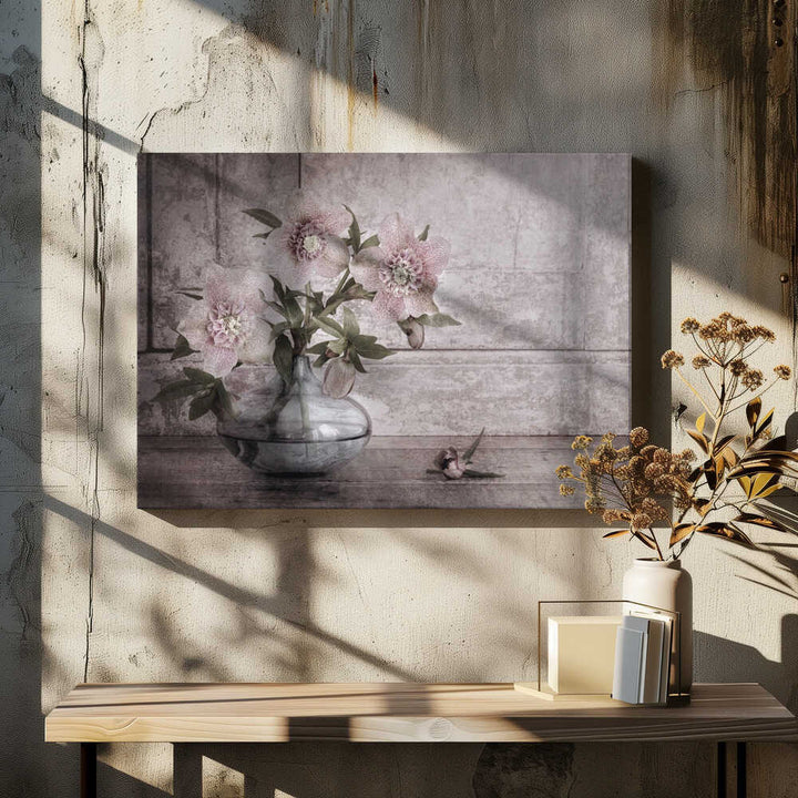 Rustic Hellebore Still Life - Floral Photographic Stretched Canvas Poster or Fine Art Print