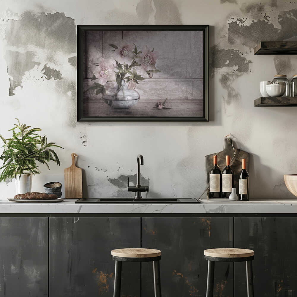 Rustic Hellebore Still Life - Floral Photographic Stretched Canvas Poster or Fine Art Print