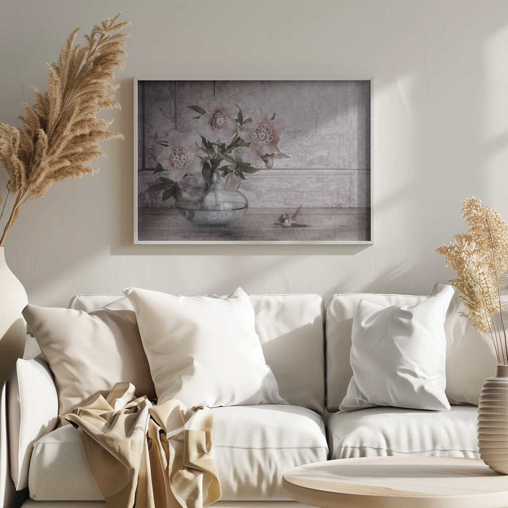 Rustic Hellebore Still Life - Floral Photographic Stretched Canvas Poster or Fine Art Print