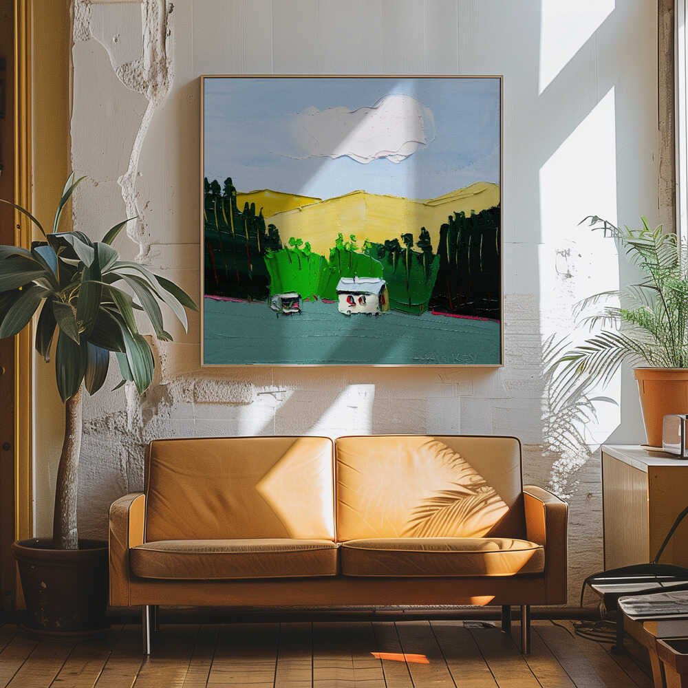 Rustic Mountain Home - Square Stretched Canvas, Poster or Fine Art Print by Angela Hawkey - I Heart Wall Art - Poster Print, Canvas Print or Framed Art Print