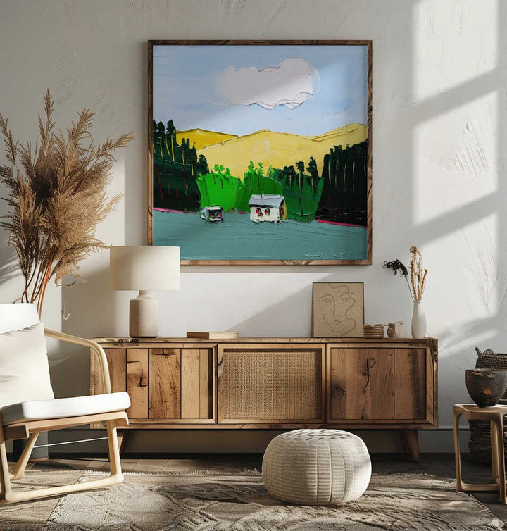 Rustic Mountain Home - Square Stretched Canvas, Poster or Fine Art Print by Angela Hawkey - I Heart Wall Art - Poster Print, Canvas Print or Framed Art Print