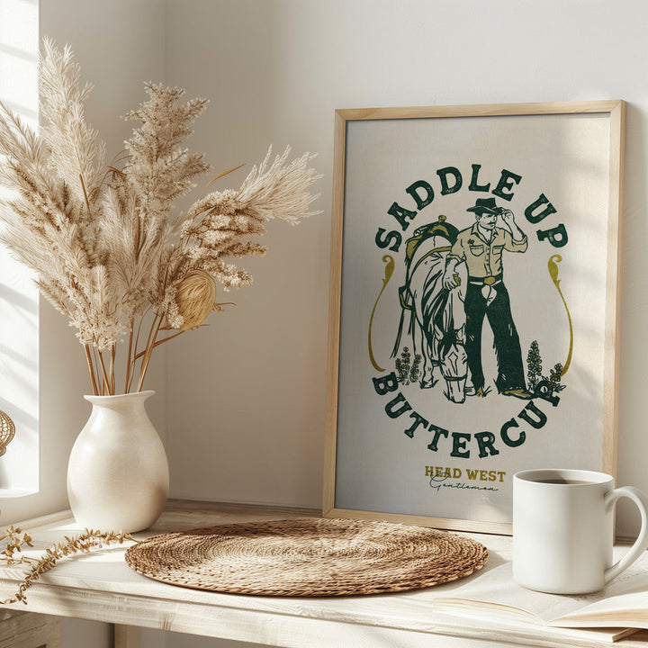 Saddle Up Buttercup Cowboy &amp;amp; Horse Art Print - Stretched Canvas, Poster or Fine Art Print I Heart Wall Art