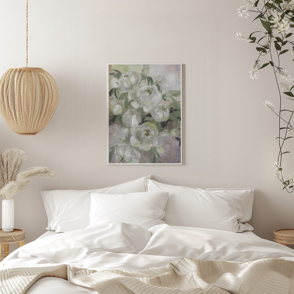 Sady painterly florals in green - Stretched Canvas, Poster or Fine Art Print I Heart Wall Art