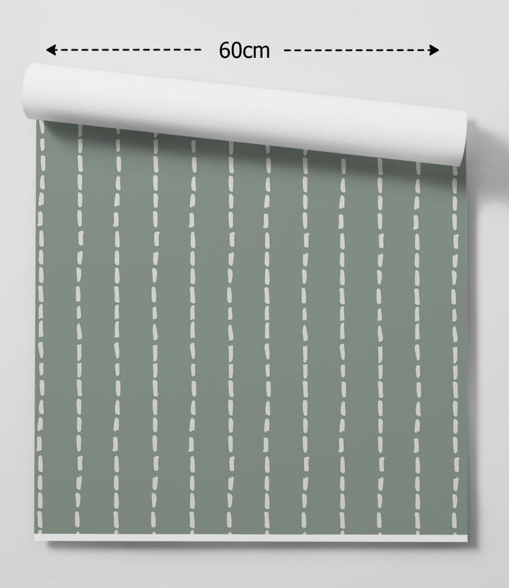 Sage Green Dashed Wallpaper - Peel and Stick Removable Wallpaper - I Heart Wall Art - Poster Print, Canvas Print or Framed Art Print